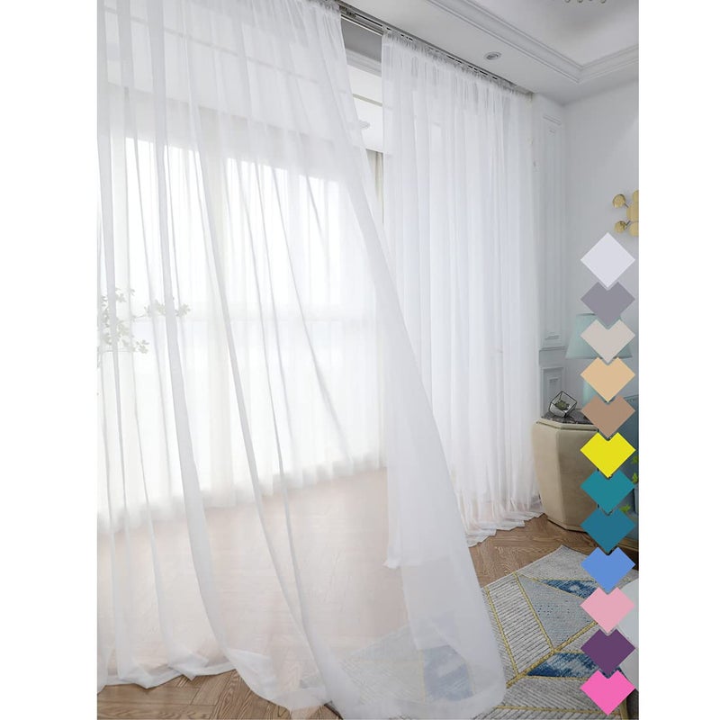 L&TEC Window White Sheer Curtains 84 Inches Long 2 Panels Sheer White Curtain Clear Basic Rod Pocket Panel Other Beige Grey Purple Pink 63 72 95 108 Inch Bedroom Children Living Room Yard Kitchen - Image 1